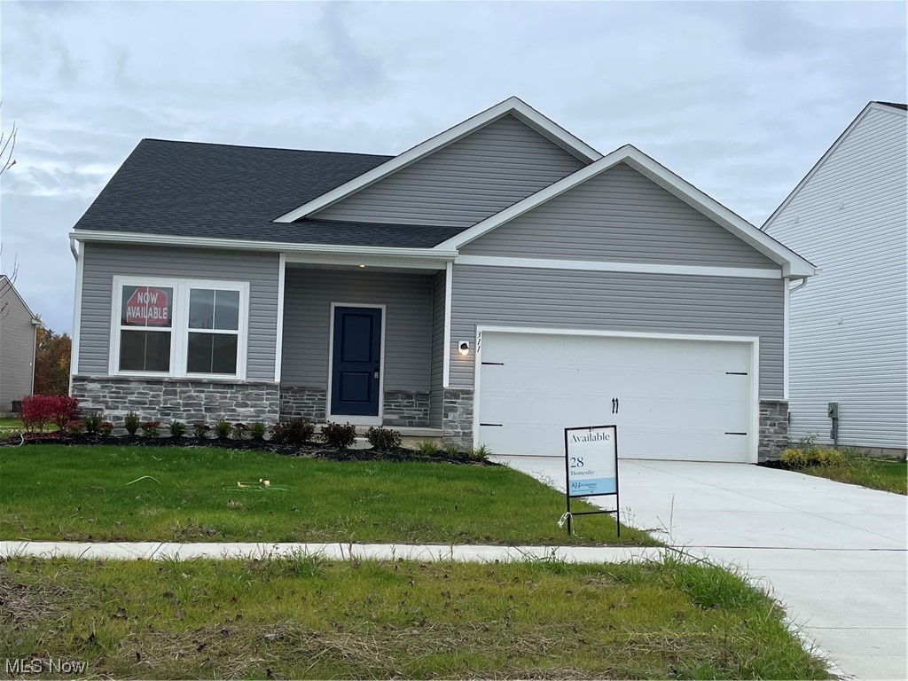 QUICK MOVE-IN Daffodil model home reflects the "FARMHOUSE" interior finish look and an open concept floor plan! Come inside
through the welcoming foyer and you will be impressed by this home design. It reflect the way people want to live today!
Interconnected spaces creating a seamless flow from living, dining room and the kitchen. This beautiful kitchen includes a large island that seats 6. Luna Pearl, granite counter tops, 42" white Aristkraft cabinets with crown molding trim. Stainless steel GE appliances complete this kitchen. Luxury vinyl plank flooring throughout the first floor, an attractive gas energy efficient fireplace dresses the great room. Neutral carpet in the 3 bedrooms. A full basement, which can be finished for a full bathroom. Luxury owners suite includes bathroom double sink bowls, decorative sconce lights and mirrors. The large walk-in closet suits both his and her storage. A first floor laundry is located off the kitchen for your convenience. You will appreciate the generous yard to enjoy! Landscaping is as follows: seeded yard, and a fully landscaped front bed. Builder and manufacturers warranty included! Occupancy is immediate.