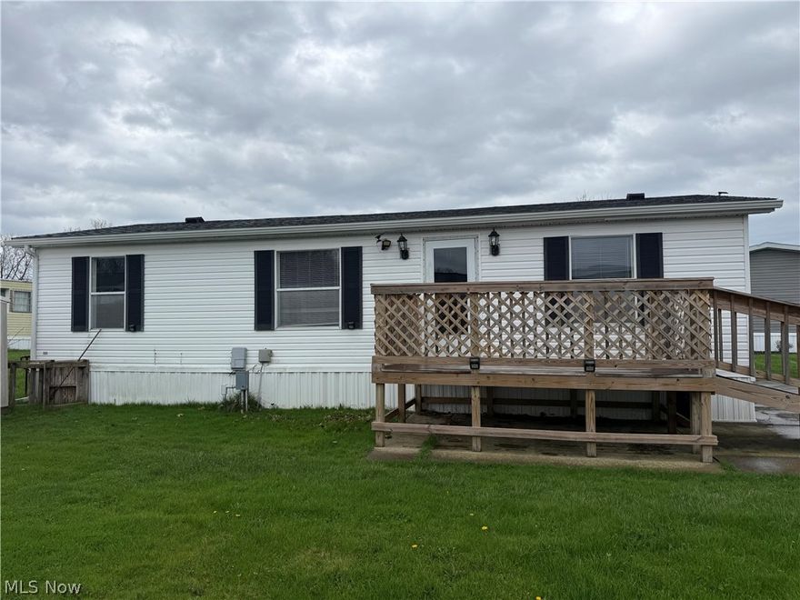 Great Opportunity to own this 3 Bdrm 2 bath home in Camelot Village Community. Living room has an open floor plan with vaulted ceilings.  Master Bdrm includes a walk in closet and a full private bath.    Nice size fully applianced  kitchen with an eating area and a separate Laundry room with newer washer & Dryer . Enjoy the view from your deck of the park/playground across the street  Lots of the Major updates have already been done. New Roof, A/C 2020, New Hot Water Tank 2021,New Deck 2023 and Plumbing 2025.Also Includes Storage Shed. Call today.