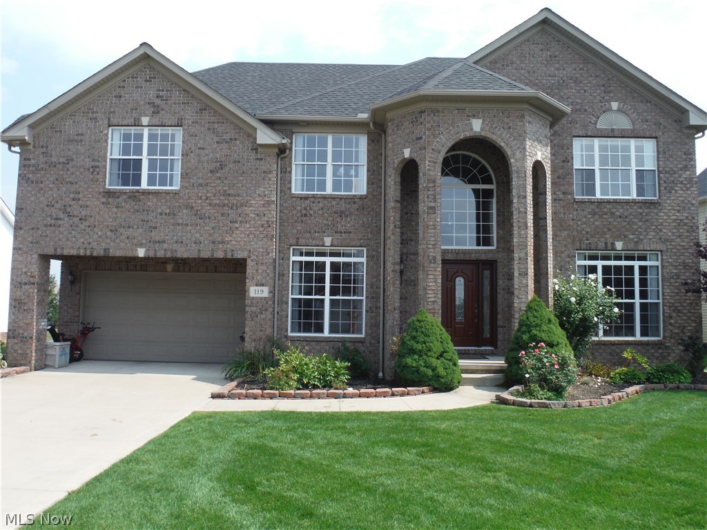 Stunning, one owner, custom built brick front colonial. True pride of ownership shows. Open floor plan w/9 foot ceilings. Gorgeous 2-story foyer with custom wrought iron staircase, newer custom front door, and French doors to the 1st floor office/den. Formal dining room with wood floor and tray ceiling. Living room with wood floor. Gourmet kitchen w/cathedral ceiling, custom cabinets, granite counter tops, 2 islands, wood floor, pantry, all appliances stay, newer dishwasher, stainless refrigerator and oven. Spectacular and spacious 2-story family room with custom fireplace and wood floor. Sun room with French doors. 1st floor laundry room with storage closet. Cathedral ceiling in the large master suite and the 14x11 walk-in closet; glamour bath has a vaulted ceiling, 2 vanities, custom shower, Jacuzzi tub, and ceramic tile floor. The other 3 bedrooms have vaulted ceilings. Full basement. Newer roof and hot water tank. Luxury custom deck, play set and basketball hoop can stay. Professio