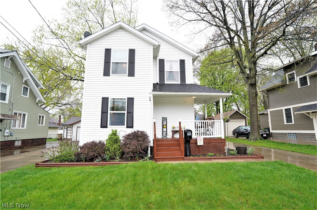 What a lovely home located in Cuyahoga Falls. This 10-year young colonial offers both a front and back porch. The back porch overlooks the deep backyard that offers so much room for your outdoor enjoyment. Walking up the front walkway will lead you to the inviting front porch that wraps around to the side. Entering the front door, you will see the living room that opens to the kitchen and dinette areas. The kitchen has a lot of cabinet/counter space, dishwasher, disposal, range/oven and refrigerator. Both the kitchen and dinette have laminate flooring. There is a back door off the kitchen that leads to the back porch. There is also a half bath on the first floor. The lower level has a rec room and lots of storage space. The washer and dryer will both remain with the home. The turned staircase will lead you to the 2nd floor which is where you will find all 3 bedrooms and a full bath. There is a generous sized 2 car garage with opener that is detached. Located conveniently near many comm