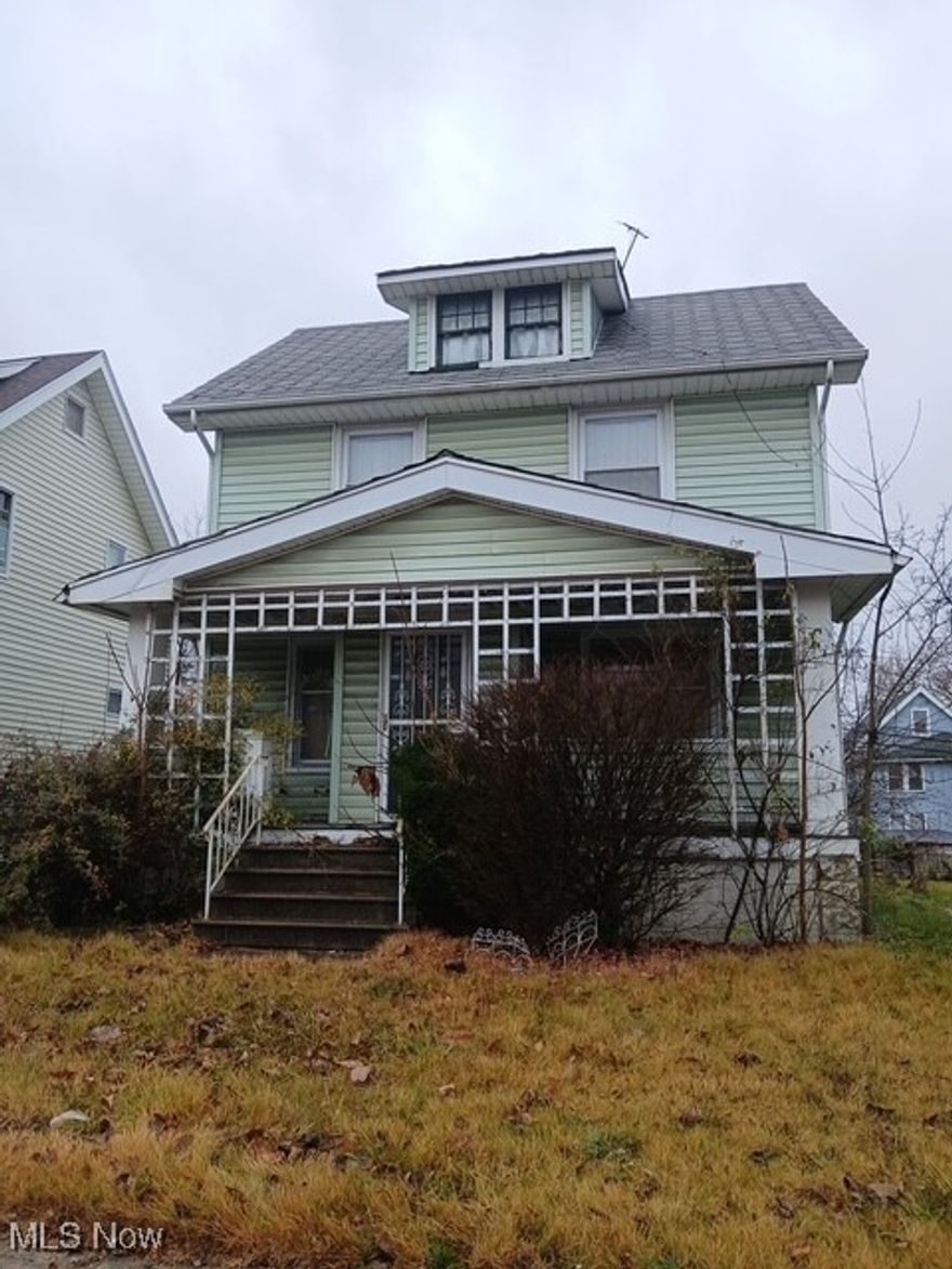 Fantastic investment opportunity! This classic Cleveland colonial offers over 1,200 sq ft of potential, featuring 3 bedrooms, 2 full baths, a full basement, and a walk-up attic that provides exceptional storage or future expansion possibilities. Ideal for a rehab and flip or as a strong addition to any buy-and-hold portfolio, this property offers outstanding value for investors.

Located in the heart of the Mt. Pleasant neighborhood and just blocks from Shaker Heights, the home is close to major amenities, transit, and community conveniences. Property is sold as-is. No seller financing available—buyers must have cash or secured financing in place before inquiring or submitting offers.  The property has a roof leak, causing interior damage.