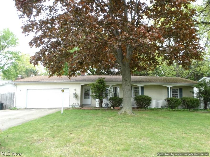 One floor living in this 3 Bedroom & 2.5 Full Bath Vinyl Sided Ranch. This home offers nearly 1500 sqft of living space, Living & Dining Room combination.  Kitchen with all appliances. Furnace approx 3 years old & new hot water heater.  Sun room with electric heat, fenced backyard, small covered front porch, back patio, storage shed, 2-car attached garage & double wide concrete drive. Set on nice lot with mature trees. Needs updating & TLC. With your decorative touches, make this home your own! Great location, close to Lake Erie...Mentor Schools.
