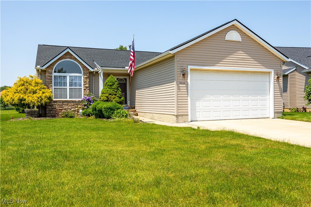 Welcome to this well-maintained and thoughtfully updated ranch-style home in the sought-after Meadow Lakes neighborhood. Featuring an inviting open-concept floor plan, this home offers seamless living and entertaining space filled with natural light. The spacious master bedroom includes a generous sized closet and a private full bathroom complete with a walk-in shower. Enjoy the convenience of first-floor laundry, along with modern upgrades throughout—including brand-new flooring and fresh paint (2025), a new roof (2023), a new hot water tank, and a new dishwasher. The kitchen is equipped with a reverse osmosis water filtration system, perfect for clean and refreshing drinking water. A full basement provides ample storage or potential for additional living space. Step outside to your private back patio, the perfect spot to unwind and enjoy peaceful views of the community pond. This beautifully updated move-in-ready ranch in the desirable Meadow Lakes Community combines comfort, style, and practicality—now just waiting for you to make it your own!