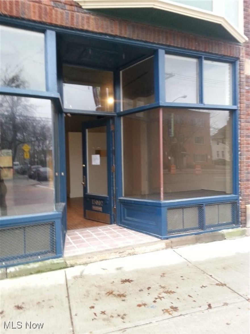 Eastern Storefront available for rent.  Approximately 600 square feet in Charming Historic Larchmere Shopping District.  Large Windows, High Ceilings, Hardwood floors.  One bathroom  in basement.  Additional storage space in basement for additional cost (negotiable).  Suitable for Office, Retail, Gallery or Studio.    Owner will NOT consider food service, hair or nail salon, florist or Tatoo parlor.  One year lease required.  Heat, Water and Sewer included.  Tenant pays for electric and their own refuse disposal.