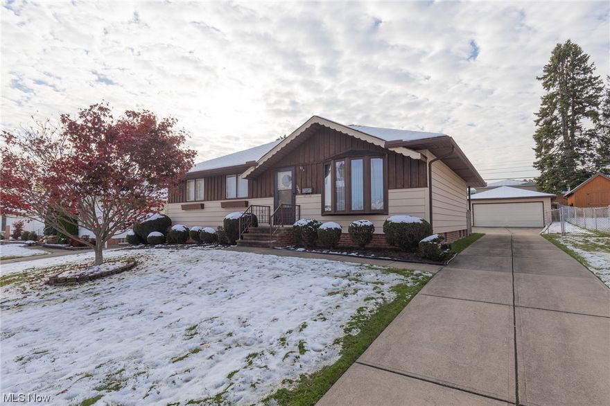 Welcome home to this 3 bedroom and 1 1/2 bathroom ranch in Parma.  Outside you will find a beautifully landscaped home with tons of curb appeal.  The backyard has a nice sized yard, detached 2 car garage and wonderful covered patio to enjoy the changing seasons.  Inside is a home that is well kept and maintained.  The bedrooms have gorgeous hardwood floors that span all the way into the living and dining rooms.  The kitchen is loaded with cabinets and has room for a kitchen table.  The basement has a living area for an extra entertainment space with a separate area for the washer/dryer and storage.  This home is a must see!