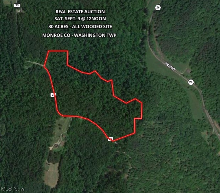 REAL ESTATE AUCTION - SAT. SEPT. 23 @ 12NOON. OUT OF STATE SELLER DIRECTS IMMEDIATE SALE. 30+/- Acres. Monroe Co. - Washington Twp. Beautiful 30+/- Acre all wooded site w/over 1,500' of road frontage on pleasant ridge rd in Graysville located in the Wayne National Forest Area. This property is perfect for those land enthusiasts looking for hunting and rec land as it has a good track record for wildlife including deer and turkey and has plenty of sites on property to build cabin and would make perfect weekend getaway location. Property does have small deer camp site on the west end of property. It also has good timber potential with the normal mix of SE Ohio hardwoods. Bidding to be Live & Off-Site (The Pike 40 - 41010 National Rd Belmont OH 43718) w/Online Bidding Available. Terms: 10% down day of sale per parcel with the balance due in full at closing. Buyer's Premium of 10% added to the high bid to determine the total purchase price. Any desired inspections to be completed prior to the commencement of the bidding. All information contained herein was derived from sources believed to be correct. Information is believed to be accurate but not guaranteed. Mineral Rights do not transfer. Surface Rights only will transfer.