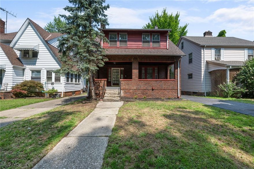 You will love hanging out on your large front porch of this 4 bedroom 1 nd 1/2 bathroom all-brick colonial. Situated in a serene neighborhood in walking distance to the new Noble library, a few of the updates include a brand new roof, concrete garage pad and blacktop driveway and newer kitchen and bathroom. The home has beautiful hardwood flooring throughout with newer LVT flooring in the kitchen. The kitchen provides plenty of newer white cabinets, granite countertops and newer stainless steal appliances. There is a great flow to the first floor for entertaining with the large dining room and the expansive living room with a fireplace and large mantel. There are 4 nice size bedrooms on the 2nd floor along with the full bathroom. The lower level provides walk out door to the rear yard, a half bathroom and your laundry area as well as plenty of storage space. The rear of the home has a nice yard newly blacktopped driveway and a 2 car garage with a new concrete floor. Don't forget the brand new roof. This charming property is conveniently located just minutes from the Cleveland Clinic Main Campus, University Hospital Main Campus, Case Western Reserve University, the Cleveland Theatre District and Museums. With easy access to downtown Cleveland, shopping, restaurants, sports venues, and nightlife. The home is city point of sale violation free