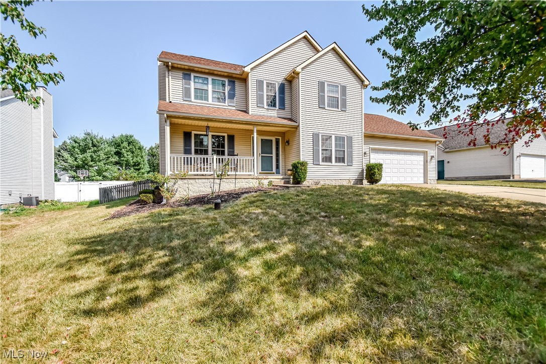 This beautifully maintained two-story Colonial home, built in 1995, offers four bedrooms, two and a half bathrooms, and over 3000 square feet of total living space. The inviting layout features a spacious living room with a cozy gas fireplace, a bright formal dining area, and a functional kitchen with a breakfast bar that opens to the dining space, perfect for both everyday living and entertaining. Upstairs, the primary suite provides a private retreat with a full en-suite bathroom, dual sinks, and a relaxing soaking tub, while three additional bedrooms offer plenty of space for family, guests, or a home office. The first-floor laundry adds convenience, and the attached two-car garage provides ample storage. Outside, enjoy the covered front porch and a private fenced backyard, enhanced by a Trex Deck with a hot tub ideal for gatherings and outdoor fun. Located in the desirable Pebblebrook community with minimal HOA fees and close to schools, parks, and shopping, this move-in-ready home is the perfect blend of comfort, style, and location.