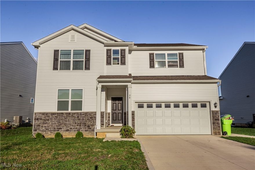 Welcome to refined living in this stunning 2023-built home in the desirable Tallmadge Reserve, Tallmadge, Ohio. Spanning 3,326 sqft, this modern residence offers 4 spacious bedrooms on the second floor, plus a versatile main-floor room that could serve as an additional bedroom or office, paired with 2.5 well-appointed bathrooms. Step inside to find luxury vinyl plank flooring flowing across the main level, creating a warm yet sophisticated ambiance. The gourmet kitchen, a centerpiece for entertaining, boasts sleek quartz countertops and a generous island, perfect for casual meals or hosting gatherings. Upstairs, the primary suite is a serene retreat with a private full bath featuring premium finishes, complemented by a convenient second-floor laundry and an additional full bath for the other bedrooms. A main-floor half bath adds practicality for guests. Designed for modern comfort, this home blends elegance and functionality in a family-friendly community. Enjoy views of the water as you sit out on your spacious and private paver patio. Very close to shopping, dinning and highway access.