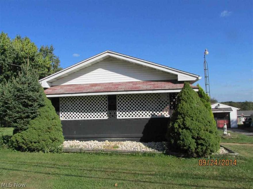 Two bedroom 1 bath home on 1.79 acre lot.  Full basement with shower & sink plus toilet with sink.  Oil furnace & rented hot water tank.  Dining room could be family room.  Large covered front porch & covered rear porch.