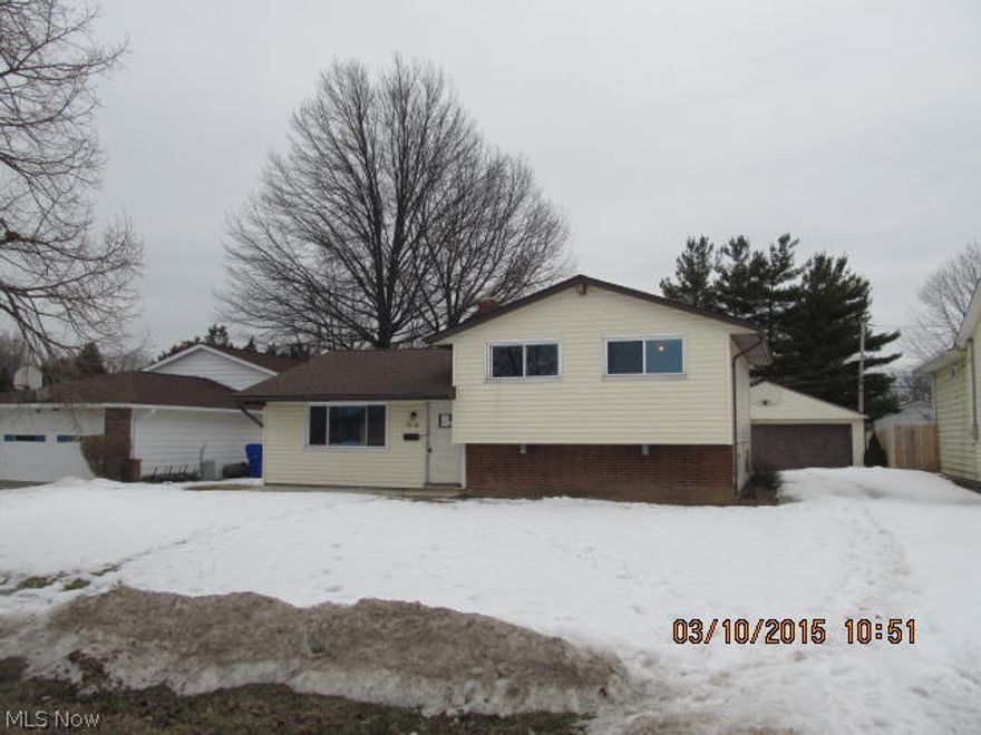 Good sized 3 bedroom split level. Previous occupant started the rehab but did not complete. Newer kitchen cabinets. 2 car detached garage. Easy access to the Metro Parks, Cleveland Hopkins Airport and the I X Center. Buyer to assume any city POS violations.