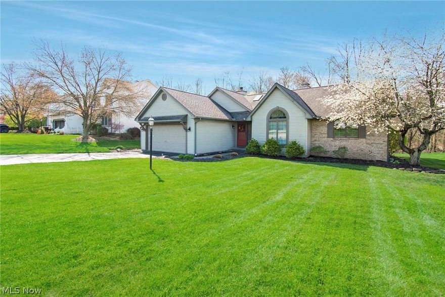 Welcome to this Charming Ranch Home located in the Desirable Countryside Estates, nestled near the Metro Parks Bike Trail!  This property offers a unique blend of convenience and tranquility, making it a perfect retreat for its future owners. As you step inside, you are greeted by a Spacious Great Room Featuring a Vaulted ceiling and a Cozy Gas Fireplace...leading into a Relaxing Sunroom, surrounded by the beauty of the outdoors through three walls of sliding glass doors! The view from this sunroom includes a quaint cottage like Shed with candles in the window that adds a touch of whimsy and warmth to the property.. The kitchen, with an eat-in dining area, shares views with the sunroom of the peaceful and serene wooded yard that backs up to the Township park, ensuring privacy and a connection to nature. The first floor laundry adds convenience, but can easily be relocated to the basement to create additional space for a pantry or other needs. The master bedroom boasts an ensuite bath and a walk-in closet, providing a comfortable retreat. The second bedroom is bathed in natural light from a crested almost floor-to-ceiling window, while the third bedroom offers ample closet space. Abundant storage can be found throughout the home, including garage attic space. The expansive 11-course basement is plumbed for a bath and thoughtfully laid out to include a finished extra bedroom/office, a craft/storage room, and a large workroom. The remaining space in the basement can easily be transformed into the space of your Dreams!  With the Roof, Furnace and A/C all under 10 years old, you can enjoy peace of mind knowing that the essentials are well-maintained. The attractive neighborhood and versatile layout make this home perfect for first-time buyers or retirees looking for a welcoming and functional space to call their own.  Don't Miss the chance to make this inviting property your Home Sweet Home!