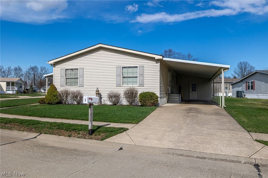 COLUMBIA Park IS A 55 AND OLDER CONCEPT OF LIVING and is Ohio’s Premier Adult Land Lease Community! Amenities Include: Gated entrance! On site Shopping Plaza! On site Management! Walking Path/Dog Walking Path! Shuffleboard! Bocce Ball! Library! Crafts, and Social Hall!  WELCOME HOME to this 2004 Skyline Doublewide Manufactured Home offering 1456 sqft. (52 x 28)  This home features 2 Bedrooms, plus a Den/Office and 2 full baths.  There is a large Living Room with new flooring that was just installed and a large eat-in Kitchen with all of the appliances.  The Master Suite is on one side of the home, the second bedroom and den are on the opposite side.  This home has been very nicely maintained and has had only one owner.  Some of the upgrades are as follows:  Roof replaced in 2022, HVAC System 2019 and the Hot Water Tank in 2018.  There is also a Patio Partner and a Ramp.   This home has much to offer to its new owner.  All of this on a beautiful Cul-de-sac street in Columbia Park.