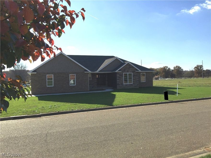 Brand new, quality built ranch.  2,200+/- square feet.  3 bedrooms, 2 full baths.  Dark maple cabinets, white doors and trim throughout.  Open concept with cathedral ceilings and a gas fireplace in the great room.  Tiered ceiling in the master bedroom which includes a full bath and walk in closet.  2 car attached garage with storage area.  0.438 acre corner lot.  Room sizes and square footage are an estimate.  Taxes reflect the land only.  Exclude refrigerator.