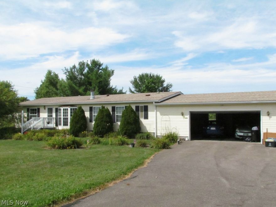 Wonderful opportunity to own an affordable three-bedroom, two and a half bathroom spacious ranch on a neatly landscaped 1.5 acre parcel in Hiram Township. Several major updates including: new roof 2007, new furnace 2007, new central A/C 2005, new asphalt drive with 2 additional parking spaces 2013, well pump and pressure tank 2006, water softener and whole house filter. Beautiful views from the kitchen and back deck over the crop fields. Privacy here with few neighbors in sight and plenty of yard space for outdoor gardening or activities. Both storage sheds are in good condition and provide room for yard tools so you can use the three-car garage for parking, not storage! Appliances; W/D, LG refrigerator, stove and dishwasher included. Home Warranty included with acceptable sales price.