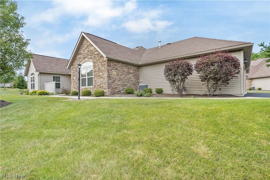 Welcome home to this bright, airy, and open condo with vaulted ceilings throughout. One room flows effortlessly into the next such as the large family room with skylights that steps right into the kitchen/dining area. This makes entertaining a breeze. The kitchen has plenty of cabinets, tile backsplash, all appliances, and a pocket door leading to the laundry room. The owner's suite has a walk in closet plus a full bath with shower, and large vanity area. In addition to the owner's suite is a guest bedroom with walk in closet and a den. Step outside, you’ll find a semi private front patio, and a two car attached garage. An ideal location in North Canton that is located by the highway, restaurants, and the airport.  Schedule your showing today and make this condo yours!