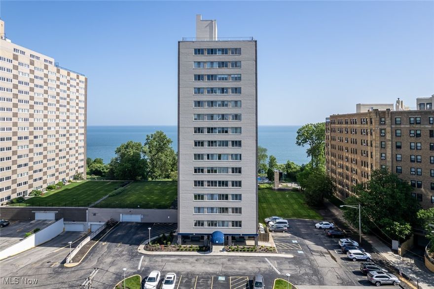 Situated on the 16th floor of Marine Towers East, this move in ready high-rise condo offers breathtaking views of Lake Erie and the Cleveland skyline. Inside, the open-concept layout features neutral tones, warm colored flooring, and expansive windows that flood the space with natural light & beautiful lake views & fireworks displays from the ballpark or the 4th of July, all without the inconvenience of crowds. The kitchen is equipped with white cabinetry, matching appliances, a stylish backsplash, and generous counter space, making it both functional and inviting. The bedroom is comfortably sized with double closets, and the bathroom features timeless finishes. New electrical panel,dishwasher and garbage disposal. Right outside the unit’s door, you’ll find convenient access to the elevators, laundry, and trash chute—no long hallway treks required. This condo is situated directly below the top floor, meaning there’s no one above you. Just one floor up is the party room and rooftop access, where you can unwind and take in the lake breeze, vibrant sunsets, or a peaceful sunrise. Ample outdoor parking is available, and garage spaces can be rented on the lower level. Marine Towers East also offers a variety of amenities including a pool, grilling stations, picnic areas, and designated spaces for dogs, plus a studio rental for $65/night for residents guests-providing a full, resort-style experience right at home. Just minutes from Edgewater Park, the marina, the Cleveland Bikeway, Whiskey Island, and downtown, the location is perfect for both outdoor lovers and city explorers!