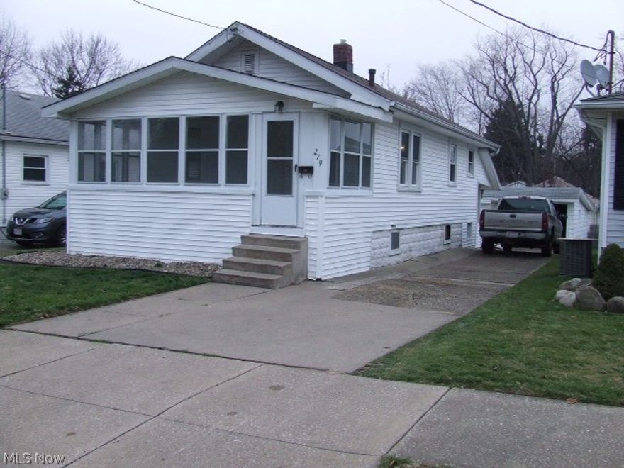 Cute, updated 2-bedroom Ranch with large, applianced eat-in kitchen.  First floor has living room, two bedrooms, full bathroom, kitchen with lots of counter space, appliances and room for a table, and enclosed front porch.  There is a full bathroom with step-in shower in the basement.  Updates include flooring, paint, furn-a/c 1 year, windows 2 years, basement freshly painted, block windows.  There is a back porch, detached 1-car garage with attached "shed", and firepit in backyard.  Great house for 1st time homebuyers, downsizing or rental income.  Home warranty included!