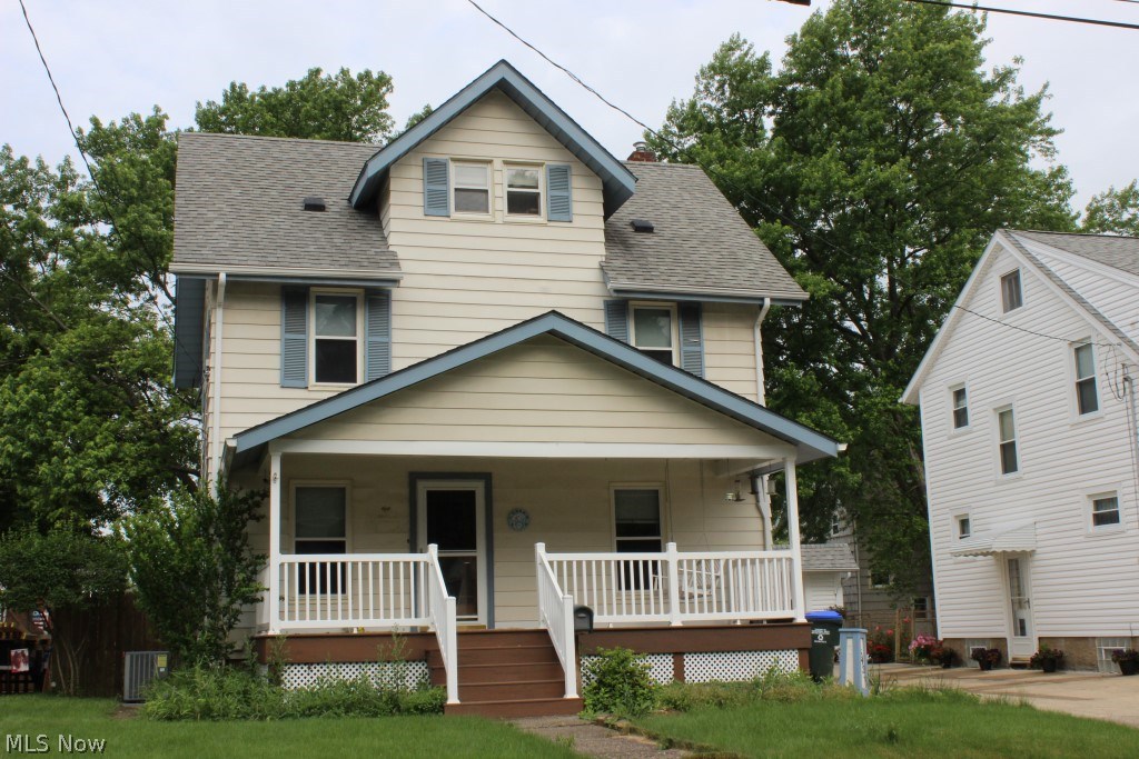 Just move into this 4 bedroom/2 bath colonial in Cuyahoga Falls* Freshly painted throughout with 1408SF, laminate floors except kitchen, baths & 4th bedroom* Kitchen with oak cabinets, range, refrig & microwave* 3 bedrooms & bath on 2nd floor* 4th bedroom/craft room ( 2 rooms) has built in work tables & storage, 3 ceiling fans & carpet* Replacement windows (all but 2 small windows in living room)* Covered front porch rebuilt & maintenance free* Furnace (approx. 2006)* Central air (approx. 2006)* Glass block basement windows* Extensive basement/driveway repairs 2009 and since then used as a craft room* Washer & dryer included* Fenced back yard* 1.5 car detached garage* Immediate possession upon close* Home warranty provided*