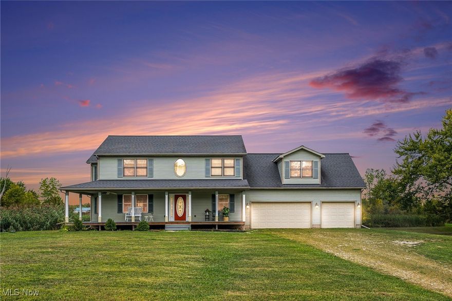 "Welcome to your dream home nestled in the heart of wine country! This spacious 4-bedroom, 2.5-bath residence is set on 2 picturesque acres, offering a serene escape with modern conveniences. The property features a 3-car attached garage, complete with a drive-through bay for easy lawn maintenance, and a charming wrap-around porch perfect for enjoying tranquil evenings.

Step inside to discover a bright and airy living room, flowing seamlessly into a family/media room with a breakfast bar – ideal for entertaining. Freshly painted with new carpeting throughout, the home feels modern and inviting. The kitchen boasts ample cabinet space and includes all appliances. A half bath and one of two laundry rooms add to the home's practicality. Retreat to the master suite with a jetted tub and walk-in closet. The second floor offers two additional bedrooms, a full bathroom, and a versatile bonus room.

The finished basement provides even more flexible space. Built with a robust frame, the structure is exceptionally solid. Outside, enjoy the tranquility of your own pond. Enjoy easy access to Interstate 90, covered bridges, local attractions like The Spire and resorts, and the shores of Lake Erie. Benefit from city water while savoring a peaceful country setting. Schedule your personal tour today!"