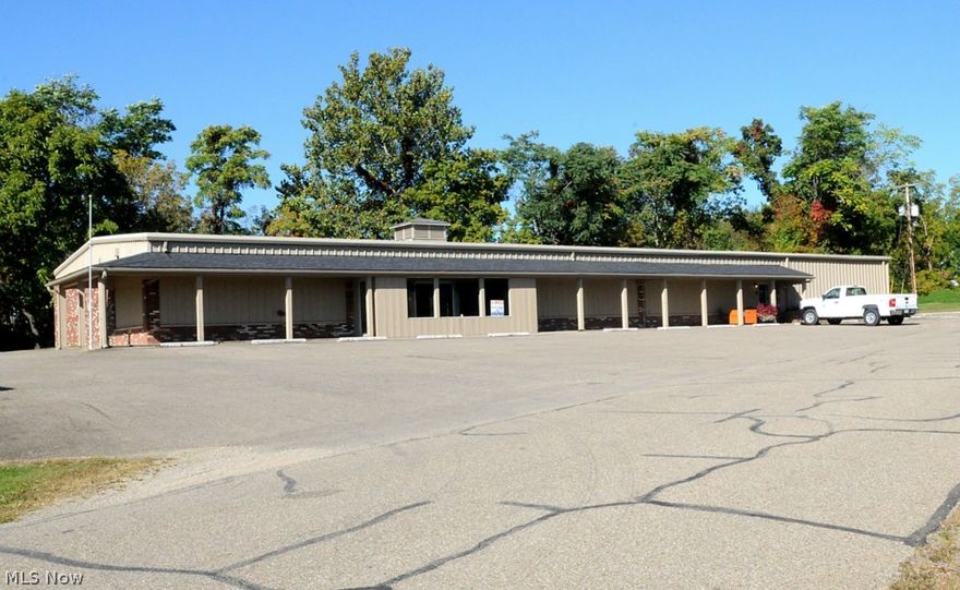 Large 48 x 85' open floor plan, can be subdivided. Paved parking for 20+ cars. Immediate access off I-77 Exit 47, the SR 22 Intersection. Location in Cambridge Twp., not in City Corp.