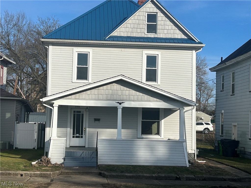 Are you looking for a remodeled home with large rooms and lots of space? Tired of renting? Look no further. Welcome to 776 South 6th Street in Coshocton. The exterior of this home features a large front porch and a fenced in back yard. Vinyl siding, newer metal roof and brand new vinyl windows. Upon entering the front door, you will appreciate the beautiful original woodwork and tall ceilings. The large windows provide lots of natural light throughout the home. The foyer is large enough to turn into a hangout area for the kids or maybe a place to sit and read a good book. There is also a very large living room . Dining room is big enough to accommodate a large table and still have plenty of space for other furniture. The kitchen has been redone as well. There is also a half bath located on the main floor. Upstairs you will find 3 sizeable bedrooms and a large bathroom. A brand new furnace was just installed. Some electrical and plumbing have been updated as well. Walls have been freshly painted and new flooring installed throughout. Pretty much move in ready. Just need to add your personal touches. Call a licensed agent for your private showing today.