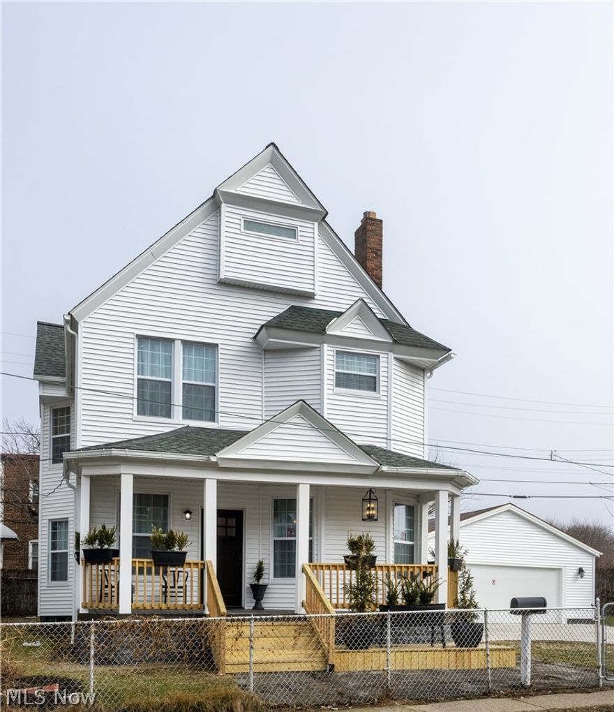 This BISE BESPOKE-designed century home offers refined elegance within the Detroit Shoreway/Gordon Square Historic District, featuring views of the La Sagrada Família bell tower. Drawing inspiration from Cleveland's Gilded Age, the property includes four bedrooms, high ceilings accented by crystal chandeliers, period brass fixtures, leatherbound door handles, two custom fireplaces, Essex truffle kitchen cupboards, and a Silgranit Italian-designed sink made in Turkey. Additional amenities comprise a wraparound deck and a double-city lot with a two-car garage and a wide driveway. The residence is conveniently located within walking distance of the future Walz Library, local coffee shops, and eateries. Colonial White Restoration Classic Siding 2025. Windows 2024. Newer plumbing 2024. Newer electrical, including 220 in the two-car garage 2025. HVAC/New Ductwork 2024, Roof 2021. Double-wide driveway 2023. New front porch​​‌​​​​‌​‌​​​‌‌​​​‌‌‌​​‌​​‌‌​​​​ 2025.