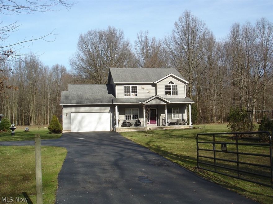 Taste of the country is this spacious 4 bedroom vinyl sided two story. Features living room, formal dining room, huge eat in kitchen with built in island with cooktop and water appliances stay, and family room plus den with fireplace. Home features 2 master bedrooms with one on each floor. 3 full baths. First floor laundry. Full basement. 2 car attached garage. Front porch. Out building 24x48. Pond. 13.5 Acres and so much more.