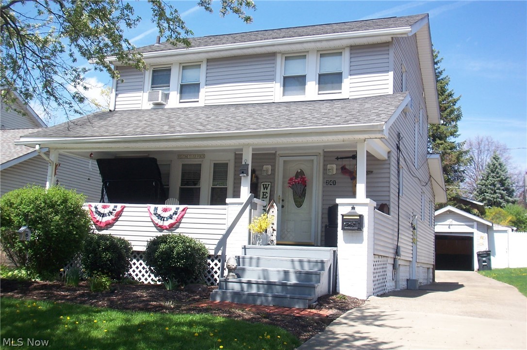Nice 3 bed 1 1/2 bath colonial with vinyl siding, large front porch, replacement windows and fenced back yard! 2015 new furnace and CA! Hardwood floors, natural woodwork and artificial fireplace! Walk up attic! Wired for security! Gazebo stays! Blinds stay, curtains and rods do not.