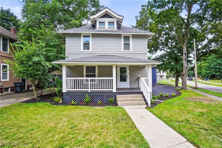 Location, location, location! This meticulously restored colonial is tucked away in a quiet, sidewalk-lined neighborhood only minutes from downtown Wadsworth. Walk or bike to all the downtown fun and conveniences via Interurban Trail with entrance right across the street from home. This home has been updated from top to bottom. BRAND NEW roof, central air, hot water tank, windows and doors. Furnace new in 2023. New flooring, paint, fixtures throughout.  Gorgeous kitchen with quartz counters and stainless-steel appliances. Formal dining room, sizable living room, and convenient powder room/half bath all situated on the 1st floor. The 2nd level houses the full bathroom and all three bedrooms. The finished bonus room on third level can be used as 4th bedroom, playroom, office, storage, recreation- whatever suits your needs! Clean, dry-locked, basement with glass block windows. Oversized, 2-car attached garage and sizable, newly paved driveway offers plenty of room for parking. Covered front porch to enjoy views of your front yard and trailhead. Lovely curb appeal and fresh, new landscaping. Schedule your showing today and fall in love!