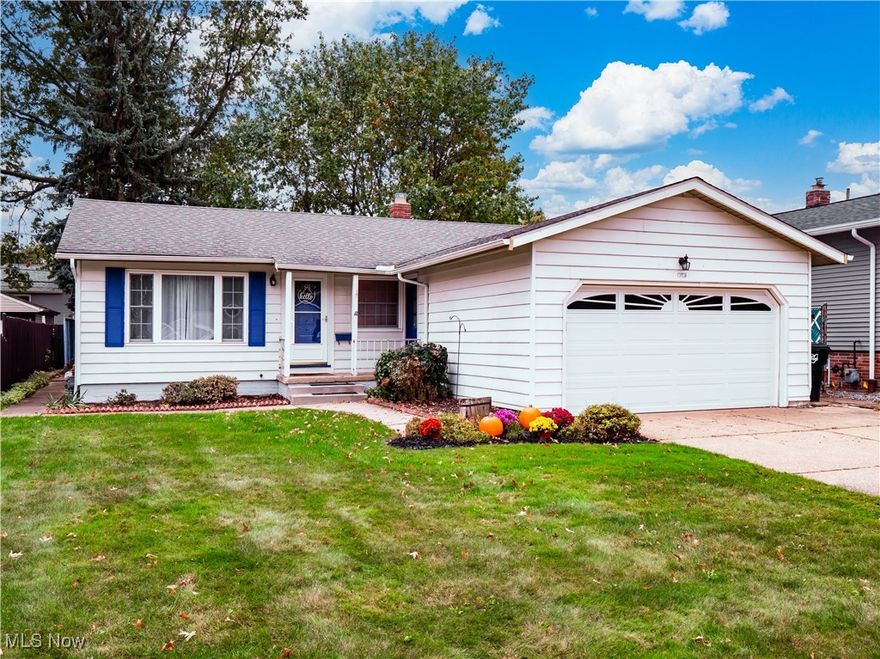 3 Bedroom (with 4th bedroom or Large Office in Basement), 1.5 Bath Ranch in sought after area of Brook Park!  Fully Fenced Yard, Covered Back Patio and Attached 2 car garage.  This home has brand new carpet in the living room and hallways (Oct 2025), Hardwood Floors in the bedrooms, Furnace and Air Conditioning (2018), Hot Water Tank (2024), Newer Vinyl Windows and Patio Door,  and kitchen was updated in 2000.  All kitchen appliances, as well as washer and dryer stay.  Basement has extra large bedroom/office/playroom with closet, and spacious finished rec room (38'x10').  Laundry and Utility room is large, with plenty of room for storage. Solid home, priced to sell! Buyer to Assume City Point of Sale which has been completed.  Selling As-Is.