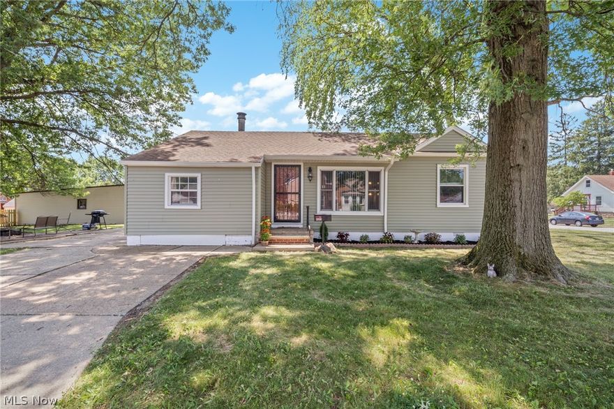 First floor living in sought after area of beautiful Fairview Park.  EXTRA large lot (52 x 185) with 2 sheds for ample storage.  This home could easily be a THREE bedroom with a closet added to area off living room (includes a fireplace).  Cute and cozy eat in kitchen with white cabinets, roof 2014, 2019 vinyl siding and gutters, electric panel 2014 and outlets replaced, patio area off side (garage could be added), new carpet, freshly landscaped, hardwood flooring throughout, updated bathroom with newer fixtures...GREAT price!!