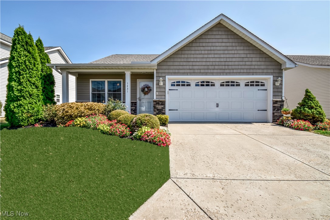 Welcome to this well-maintained ranch home in the Greens of Mapledale, a quiet 55+ community. This former model offers low-maintenance living with over 1,220 square feet of thoughtfully designed space, perfect for your next chapter. Inside, the light-filled Living Room features newer carpet and vaulted ceilings that flow into the eat-in kitchen, creating an inviting, open-concept layout. The kitchen is equipped with newer appliances, granite countertops, a custom pantry closet and cabinets that have convenient slide-out shelves and lazy susans. Newer LVP flooring extends through the kitchen and hall. The spacious primary suite boasts a generously sized closet with an upgraded shelving system and a private en-suite bath. The second bedroom offers additional flexibility and can easily be used as a home office or guest room. A dedicated laundry room includes a sink and upper cabinets for storage. This home offers excellent accessibility, as the primary bedroom/bath and garage entry door are ADA accessible, with a ramp and railing leading into the home from the garage. Enjoy the outdoors on the cozy front porch or the back cement patio. A new HVAC unit and a storm door with a built-in screen are among the many recent upgrades that add to the comfort and ease of living. Situated in an excellent location with views of Pine Ridge Country Club and conveniently located near shopping, dining, and major highways. The HOA fee covers water, sewer, trash, snow removal, lawn maintenance, and landscaping, ensuring a truly carefree lifestyle. This gem is a rare opportunity for comfortable, low-maintenance living and is a must-see!