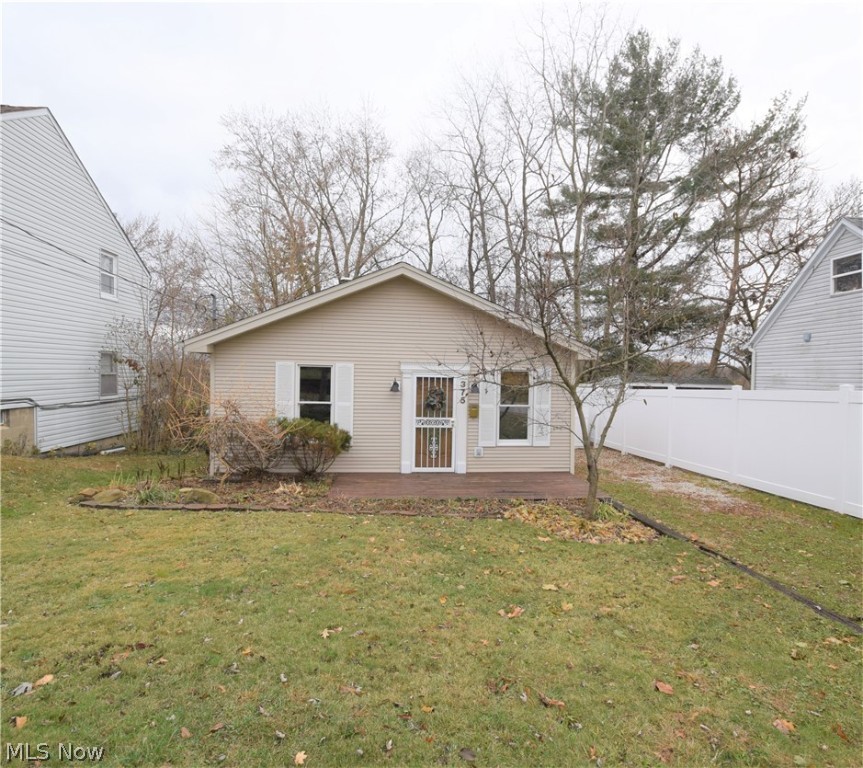 Welcome to 375 Stevenson Avenue! This two bedroom, one bathroom ranch located in Akron is immaculate with new carpet and fresh paint on the walls. The living room and kitchen are open areas with a vaulted ceiling. Sliding glass doors in the kitchen lead outside to a large wooden deck that overlooks the backyard. Partial privacy fence around backyard. Rec area in basement that adds even more space to home. Home was completely remodeled in 1991. Don’t miss out!