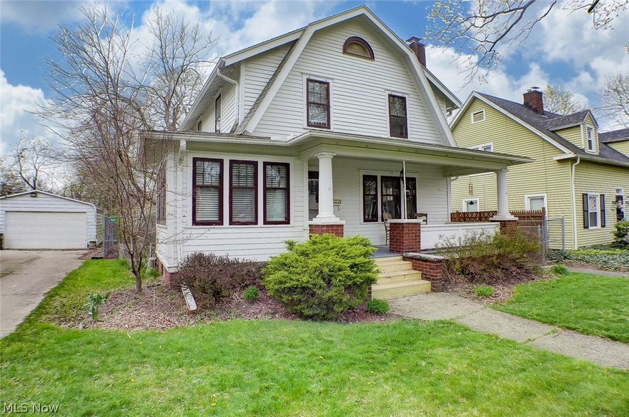 Welcome to this charming colonial in the heart of West Akron! Beautifully maintained home with lots of character and natural woodwork. The large front porch welcomes you with a nice view of a tree-lined street. Large living room features a beautiful wood burning fireplace. Solarium off of the LR is perfect for a first floor office, and welcomes in plenty of natural light. Formal dining room with a large bench seat and built-in storage. This home has many updates including a new roof, HWT, and exterior freshly painted ('15), beautifully refinished exposed hardwoods ('16), freshly painted rooms, and new front entry steps ('20). Home also features a large deck that overlooks the fully fenced in back yard, 2 car detached garage, and glass block windows. Call for your private appointment today!