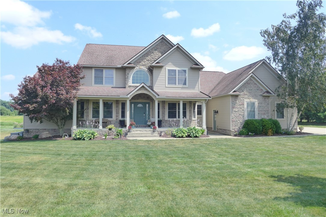 Welcome to this exquisite colonial situated on 2 acres and featuring 5 bedrooms and 3.5 baths, located in the sought-after Hunters Glen subdivision of Montville Township. The impressive 2 story Great Room boasts an open staircase and a striking floor to ceiling stone fireplace, creating a warm and inviting atmosphere. The spacious eat-in Kitchen boasts an abundance of cabinetry, a breakfast bar, granite countertops and newer stainless steel appliances. The formal Dining Room is enhanced by wainscoting, a lighted tray ceiling and a charming bay window. The Living Room is equally impressive, featuring a coffered ceiling, wainscoting and another bay window that adds to the overall appeal of the home. The 1st floor owner's suite is a true retreat, complete with vaulted ceilings, dual walk-in closets, and a full bath that includes double sinks, a tiled shower and a jetted tub. The second floor includes 4 additional bedrooms along with a full bathroom. The 5th bedroom is versatile, allowing it to be used as flex space and features two walk-in closets for extra storage. The basement boasts a spacious recreation room enhanced by three garden windows that flood the area with natural light. Additionally, it includes a full bathroom and two sizable storage rooms, providing both functionality and convenience. Step outside to discover a backyard paradise, including a two-level deck with a pergola, leading down to an expansive stamped concrete patio and a recently installed heated saltwater in-ground pool. The pool area is securely fenced and features an automatic retractable safety cover, ensuring both safety and convenience. This home also features a 3 garage equipped with 8-foot doors, an advanced alarm system complete with exterior cameras, a zoned HVAC system for efficient climate control and a whole-house generator for uninterrupted power supply. Do not miss your opportunity to make this your next home. Call today to schedule a showing