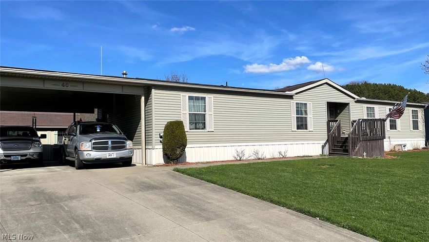 Modular home only. Home can be moved to your own site, or rent in this quiet mature retirement community, lot rent is $265 a month which includes your water and sewer. 2009 Colony Deercreek model which is 28' x 72', with a two-car carport, front deck, concrete driveway, and extra utility shed. This home has a large open rear yard with nice views. The home has a large kitchen with loads of cabinets and counter space, plus walkout to the rear yard. Great room, den area, three bedrooms, and two full baths. Well maintained home. Owners moving south, possession negotiable. Lot #40.