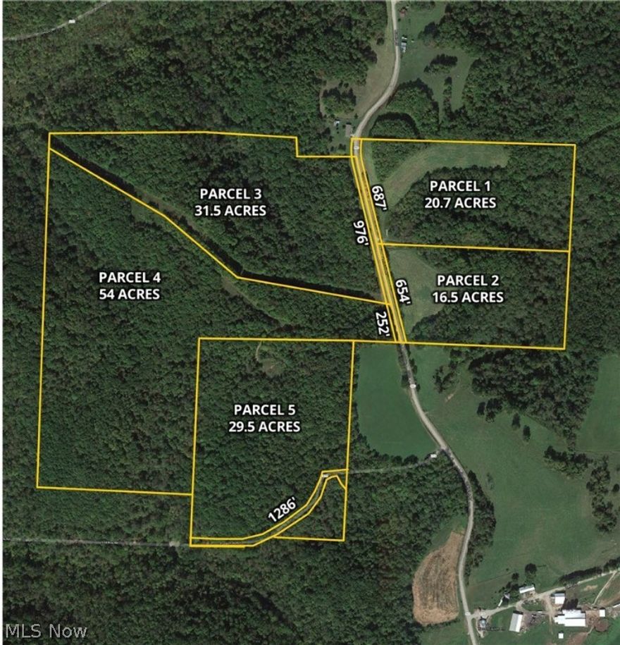 Auction 5/30- A nice larger tract of land offered in 5 parcels with over 3,800’ of road frontage. From open hilltop sites to private wooded tracts, this farm offers plenty. Parcels range in size from 16 to 54 acres with each parcel offering building sites, accessibility, trails, and great hunting. This land can be purchased in parcels or combinations. Feel free to walk this land at your own convenience and risk and make plans to join us for this good land auction. Terms: 10% nonrefundable down payment day of sale with the balance due at closing. 10% buyer’s premium. No financing or other contingencies, property sells “AS IS”.  Any required inspections must be completed prior to bidding.  Mineral rights are not available and do not transfer. Property sells subject to all articles of record. Buyer’s to pay for surveying. Announcements day of sale take precedence over all previous advertising and statements. Auction will be offered in various amalgamations, including as individual parcels