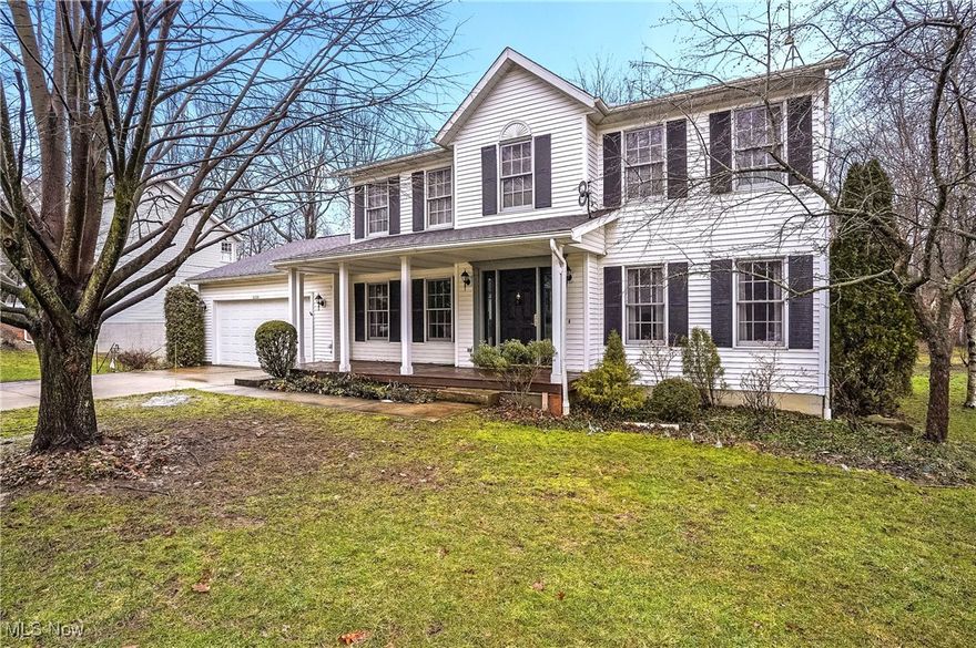 Tucked away on a quiet cul-de-sac location! This well maintained 4 bedroom / 2 1/2 bath Colonial situated in Kent Park is the perfect place to raise a growing family.  Conveniently located to the Kent State University campus, downtown Kent, restaurants, shopping and the bike & hike trail.  On the first floor you will find a foyer entry with hardwood floors and center hall staircase, formal dining room with crown molding, living room with French doors, an eat-in kitchen with ceramic tile flooring that opens up to the comfortable family room highlighted by a raised hearth fireplace, newer bay window and sliding door to the deck will be your favorite gathering spot.  Additionally, on the main level there is a half bath and laundry room with washer & dryer. Upstairs you will find the generous sized owner's suite includes an adjoining bath with a double vanity, whirlpool tub and walk-in shower. The second floor also offers three additional bedrooms and a main bath. Lower-level recreation room is the perfect teenager retreat with room for exercise equipment, pool table, Ping-Pong, darts and fun.  Enjoy the outdoors while relaxing on the covered front porch or while entertaining on the large two-tier deck overlooking the open backyard.  Also, features natural woodwork throughout, a reverse osmosis water treatment system and a whole house generator. Immediate Occupancy! Don't wait to view!