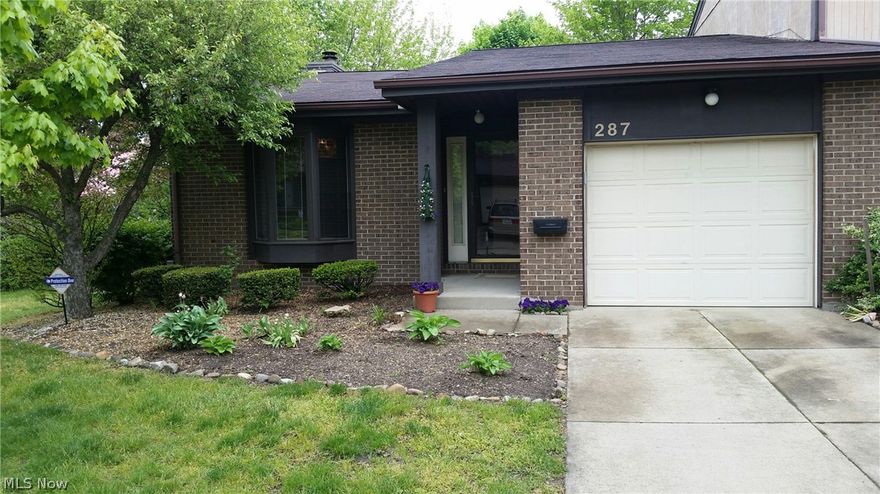 Updated contemporary style condo.  Fabulous 2 bedroom, 1.5 bath ranch is an end unit and a must see!  The great room is loaded with tons of natural light and boasts an 11 ft ceiling, gas fireplace and doors that lead to the private deck.  The large eat-in kitchen features a nice bay window, breakfast bar and opens to the dining room/great room.  Newer laminate flooring (2012) accents the foyer, kitchen and dining room/great room.  In the master suite you'll find a (7 X 7) walk-in closet and an updated master bath (2012) with Corian counters, double sinks and newer flooring.  This home offers tons of closet space and storage.  The unfinished basement is roughed for a full bath and could be finished for an additional living area.  Updates include newer windows (2013) and a new furnace and A/C are scheduled to be installed.  Conveniently located, close to All Akron Hospitals, downtown restaurants/entertainment, The University of Akron, Metro Park trails, dog park, and so much more.  Owner