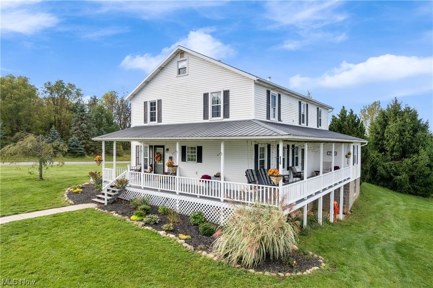 Spacious farmhouse on 5 acres. Main floor features updated kitchen with over-sized island and stainless steel appliances. Hardwood floors throughout kitchen, living room, and office. Stay cozy with wood-burning stove in living room. Main floor office includes custom built-in shelves and cabinets. 4 large bedrooms and full bathroom with laundry on 2nd floor. Use outdoor wood boiler for heat or supplement with propane. Beautiful country views from wrap-around porch. Bank barn with electric and water perfect for small animals or a workshop. Contingent on seller finding and closing on home of choice. Chicken coop, porch swing, and washer and dryer in basement excluded.