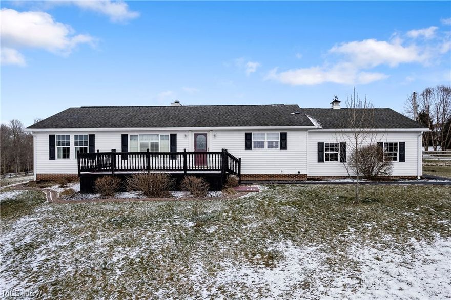 Beautiful custom built, one owner, ranch home situated on 5.5 wonderful acres on a scenic country setting!
All one level living, this home features 3 bedrooms and 2 full baths, totally updated kitchen in 2008 with gorgeous custom cupboards with quartz countertops and engineered hardwood flooring.  Open concept from the eat-in kitchen to the living room with vaulted ceilings and a cozy warm wood burning fireplace. First floor laundry. Enjoy scenic views of the countryside and enjoy a stroll through the woods full of wildlife and nature. McGuire Creek runs across the back of the land. DSL internet, Carroll Elect. Co-Op approx $130 a month, Owns propane tank and uses approx $1200 a yr. No mineral rights to transfer, surface rights will transfer. Owner is relocating out of state and will be offering zero turn mower, snow blower, and other items for sale at an additional price.