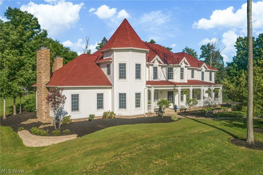 Welcome to this remarkable 5-bed, 6 bath French Victorian home situated on a beautifully landscaped 3+ acre lot in sought after Eagle Ridge neighborhood in Russell Township.  This home has stunning curb appeal with a full-length covered porch overlooking a breathtaking landscape. The interior is impressive with over 8,000 square feet of living space. The main floor contains an open-concept gourmet kitchen that was completely remodeled in 2021 and features newly installed high-end appliances, farmhouse sink, quartz countertops, custom cabinetry, and walk-in pantry. The sunroom just off the kitchen has vaulted ceiling, stone gas fireplace, floor to ceiling windows overlooking the park-like backyard and patio area. The large family room features gas/wood fireplace and vaulted ceilings. The main floor has one guest bedroom with private full bath, a large home office with custom cabinetry, and large laundry area.  Upstairs is a true owner's suite with a renovated bath complete with granite