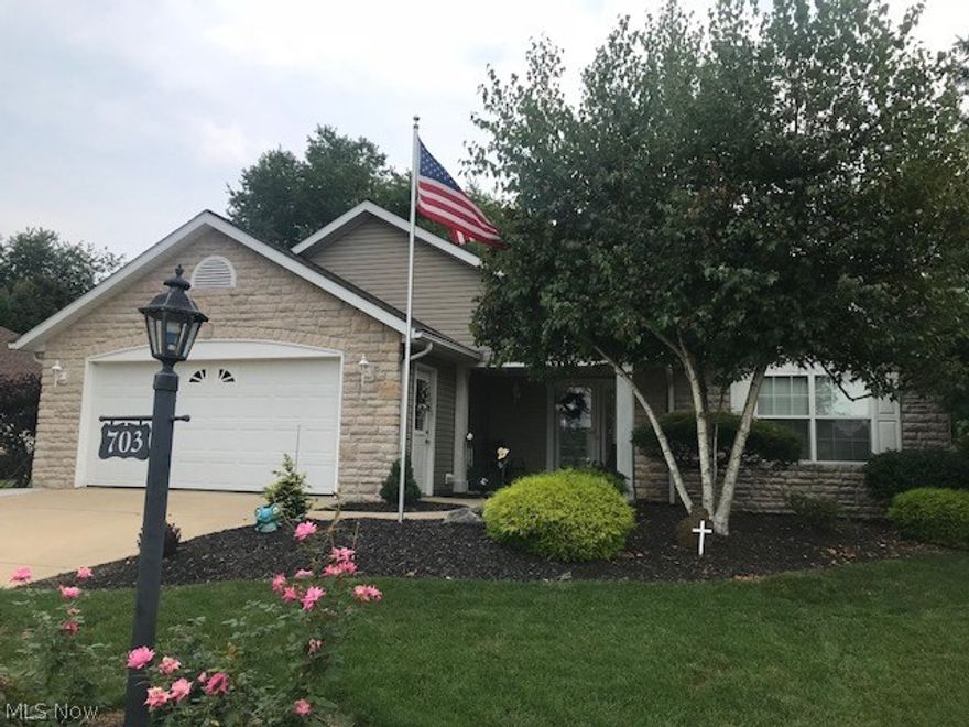 Beautiful curb appeal greets you when you pull in! Open concept great room with gas fireplace, cathedral ceilings and skylights. Schlabaugh kitchen cabinets. Large master suite with jetted tub, shower, walk-in closet. Open stairway to the partially finished lower level with 1/2 bath, large egress window and 13-course block walls. First floor laundry with laundry sink/cabinets. Upgrades since 2016: kitchen appliances ($4,000), new roof ($8,800), driveway and back patio extended ($2,300), main level repainted ($2,500), front door ($800), water softener, window treatments in sun room, great room and dining room, carpet in master bedroom, flooring in master bath/guest bath, shower door, hot water heater 2014. The 3rd bedroom is in the lower level. Flat lot. Oak hutch does not stay. Back patio 16X18. Can be a member of the Pine Ridge Rec Center and walking trails for $165.00/year if buyer is so inclined. This is not a condo and does not have an HOA.