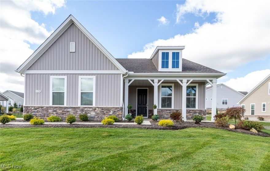 Better Than New!! Move right into this stunning Ranch home, completed in 2024 with many upgrades, located in desirable Renaissance Park in Geauga Lake! Beautifully landscaped with a fully fenced backyard, this home includes Whirlpool Stainless Steel appliances, washer and dryer, and Luxury Vinyl Plank flooring throughout the main living areas. A versatile Den off the front Entry makes a perfect Office or Play Room. The Eat-in Kitchen is a showstopper with expanded center island and Breakfast Bar, Granite countertops, Herringbone backsplash, gas cooktop, wall oven with convection microwave, walk-in pantry, and abundant soft-close cabinetry for exceptional storage. Alcove with Butlers Pantry is just the spot for a serving or coffee bar! The adjoining Dining area flows seamlessly into the spacious Living Room with a gas fireplace, creating the ideal open layout for entertaining. A sun-filled Family Room with access to the back patio adds even more space to relax. The Primary Suite features an oversized glass shower, double vanity, and large walk-in closet. A second Bedroom and adjacent full Bath has shower over tub. A Mud Room with built-in bench and cubbies connects to the attached two-car garage, with added cut-in for extra storage of bikes or golf cart! Easy access to parks, dining and highway.  Enjoy all the benefits of new construction—without the wait—in this move-in ready home in one of Aurora’s most sought-after communities!