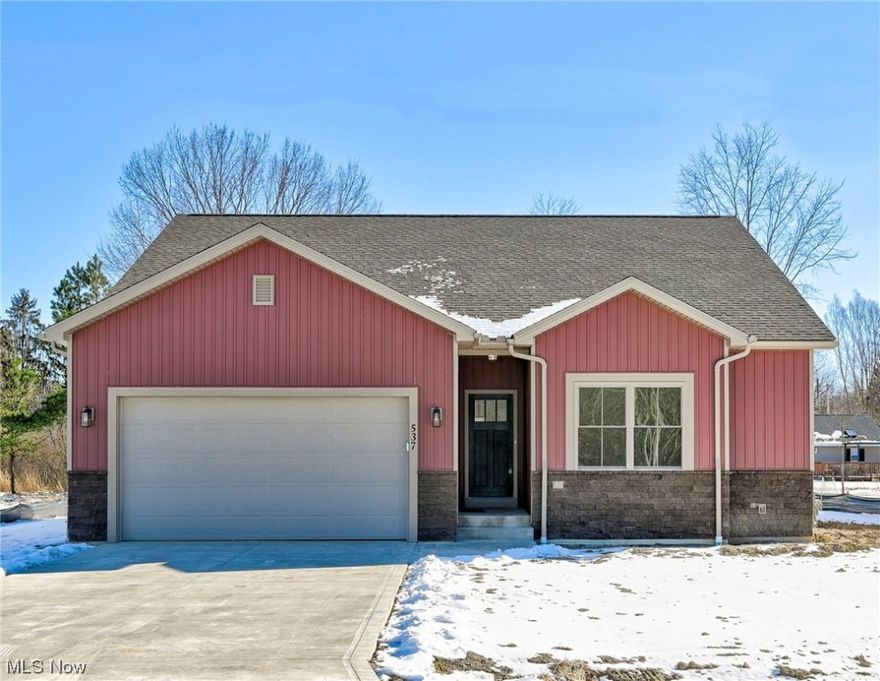 Brand New Home!  Don't miss this beautiful custom Ranch.   Finished just in time for Spring, discover your dream home in a captivating lake community! This new 3-bed, 2.5-bath ranch build offers elegant living spaces filled with natural light. The open-concept layout seamlessly connects the spacious vaulted ceiling living room, dining area, and gourmet kitchen featuring quartz counter tops and modern appliances.  Lay back in your favorite leather chair by the fireplace or retreat to the tranquil master suite with a luxurious en-suite bath and walk-in closet. Two additional bedrooms boasting their own walk ins, a full bath, and a powder room provide versatile options. Enjoy scenic views from the back covered patio.  The full basement is ready to be completely finished if you wish, the builder can also accommodate that as well.  Community amenities include a clubhouse, pool, and walking trails. Contact us today to find out the full list of options still available for your final design needs.   Wan't one more reason to buy this home?  The Seller has graciously agreed to pay for the new homeowners first year HOA & Initial Initiation Fee!!!