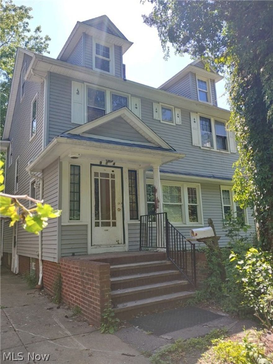 Investor special. AS IS purchase. Most repairs cosmetic. Roof was completely replaced 3 years ago. Was tenant occupied, all mechanicals work. City of Cleveland Hts Point of Sale will be ordered on Monday. Nice street, check with city which school district.
County shows 3 bedroom, there is 2 additional bedrooms up on the finished 3rd.