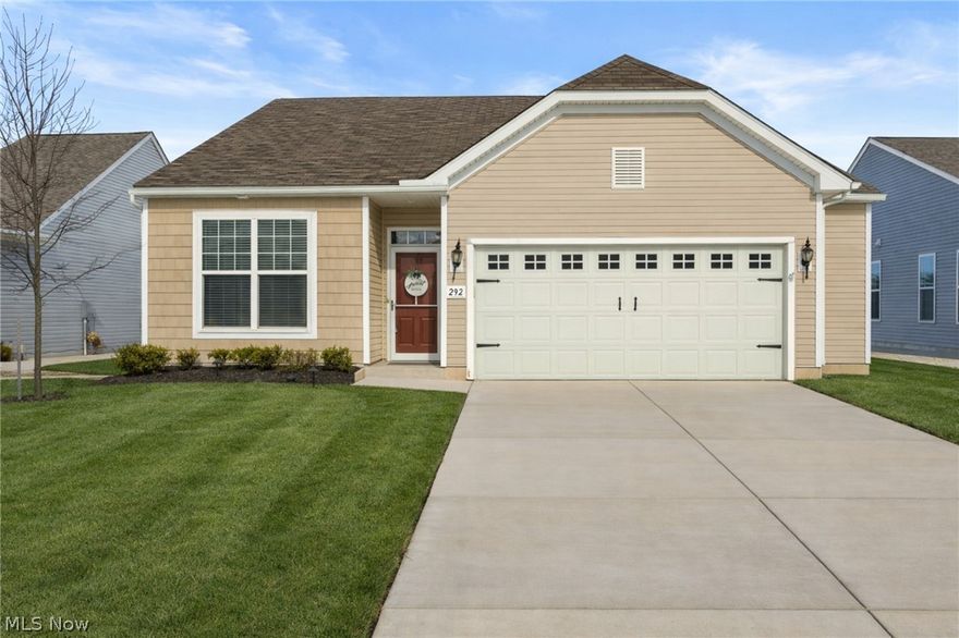 Welcome to this former model home, built in 2019 and located in a desirable 55+ community. This 2-bedroom, 2-full-bath home is well maintained and move-in ready. Luxury vinyl plank flooring installed in 2023 runs through the main living areas. The office includes upgraded glass-paneled French doors and plantation shutters. The great room features a fireplace and strong natural light.
The primary suite includes an upgraded tray ceiling and triple windows. The primary bath was updated in 2023 with granite countertops and a large soaking tub. Tray ceilings are also featured in the foyer. A covered back patio was added in 2023. All appliances stay, including a dishwasher replaced in 2026. The garage includes a bump-out with shelving for storage. The home was hard-wired for a security system at construction and is ready for activation.
Property is situated only steps from the community clubhouse, amenities include an outdoor pool, bocce and pickleball courts, fitness center, community fire pit, game room with billiard and card tables, and business center. HOA includes landscaping and snow removal. A 1-year home warranty is included.