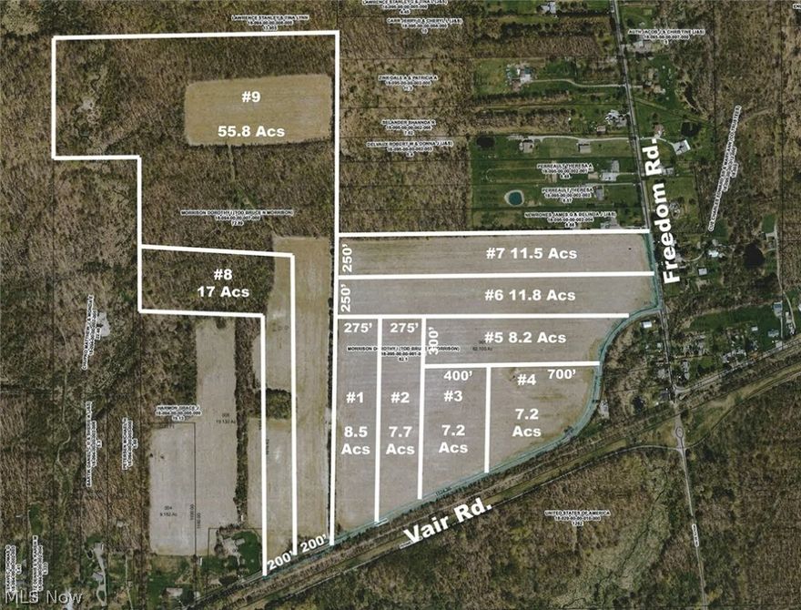 “Morrison Farms” – Freedom Twp. – Portage Co. - Two Real Estate Land Auctions - ABSOLUTE AUCTION, family owned 57 years, all sells to the highest bidder on location: SATURDAY – JUNE 1, 2019 – 10:30 AM. THIS IS AUCTION #1 – 62.1 Acres Open Farm Land – Loads Of Frontage – All Tillable – From 7 Acs. To Over 11 Acs. Each – Offered In Parcels & As Unit Selling Way It Brings The Most - Mineral Rights Transfer Plus Gas Wells. Auction #1 – 62+ acres – divided as follows: Parcel #1 – 8.5 acres – 250’ frontage on Vair Rd. Parcel #2 – 7.7 acres – 250’ frontage on Vair Rd. Parcel #3 – 7.2 acres – 400+’ frontage on Vair Rd.
Parcel #4 – 7.2 acres – 700+’ frontage on Vair Rd. with gas well. Parcel #5 – 8.2 acres – 300+’ frontage on Vair Rd. Parcel #6 – 11.8 acres – 250’ frontage on Freedom Rd. Parcel #7 – 11.5 acres – 250’ frontage on Freedom Rd. - Come walk them over - TERMS ON REAL ESTATE: 10% down auction day, balance due at closing. A 10% buyer’s premium will be added to the highest bid to estab