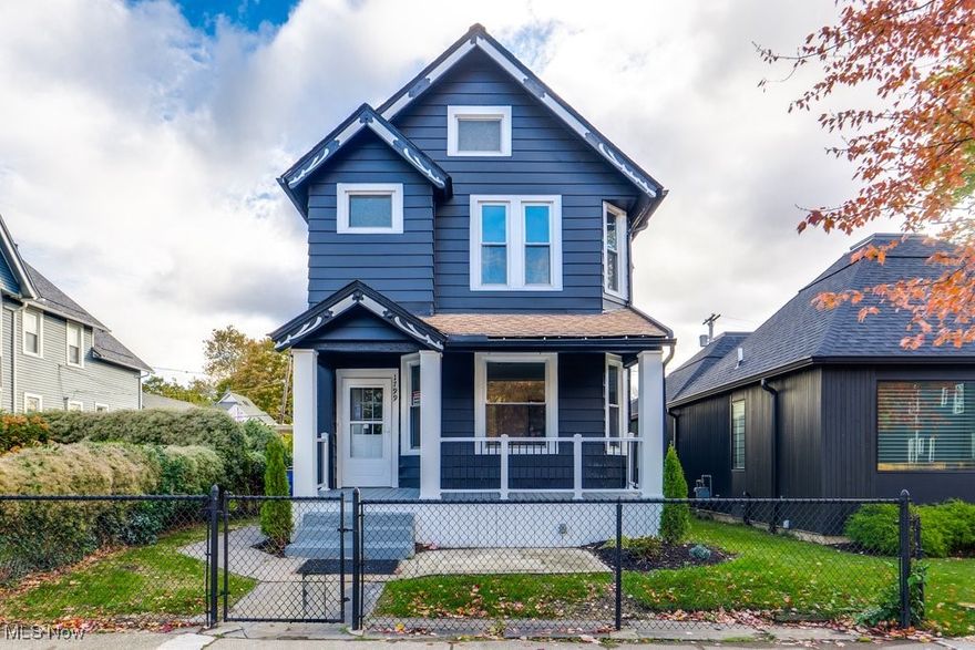 Experience the perfect blend of charm and modern living in this beautifully renovated 3-bedroom, 2.5-bath Colonial in the heart of Ohio City! The main floor has been opened up for seamless flow and natural light, featuring all-new vinyl wood flooring, fresh paint inside and out, and an electric heat fireplace for cozy evenings. The kitchen and bathrooms shine with new tile, fixtures, and brand-new appliances including fridge, stove, microwave, dishwasher, washer, and dryer. Upstairs offers new carpeting in all bedrooms and a stunning new primary suite with added full bath. Major system upgrades include fully repaired heating, plumbing, and electric, plus a brand-new central air HVAC system. Enjoy peace of mind with waterproofed basement walls and sealed floors, new windows throughout, and a new garage door opener for the 1 car garage in the backyard. Outside, relax on the new back deck, admire the freshly planted grass, and unwind on the repaired front porch. Truly move-in ready and minutes from all that vibrant Ohio City has to offer!